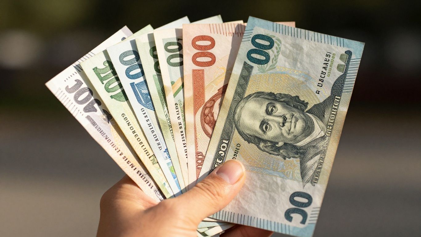 Main d'une personne tenant des billets de banque.