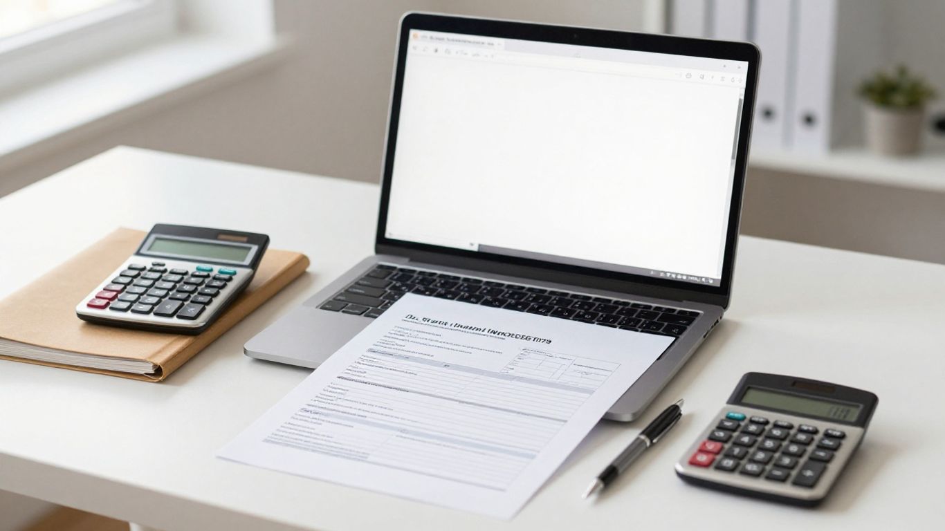 A laptop beside organized financial papers