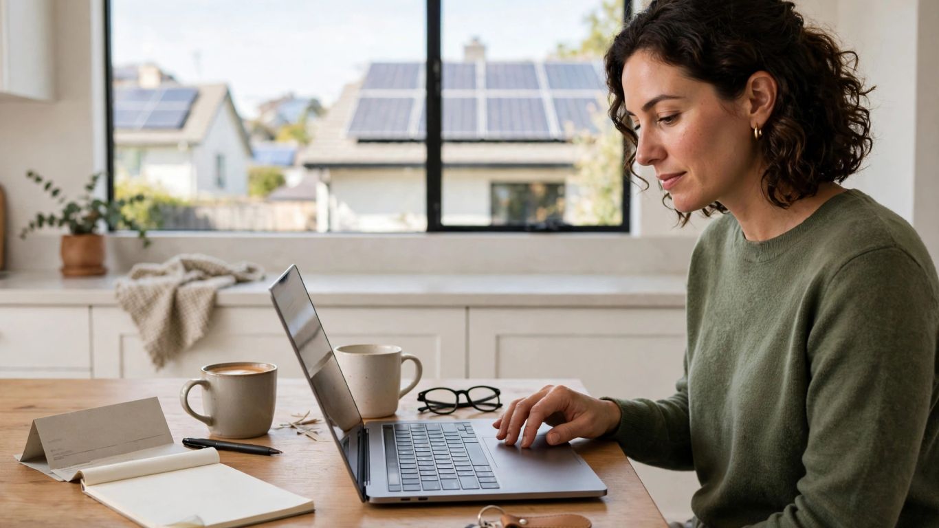 Homeowner reviewing a rooftop solar estimate at home