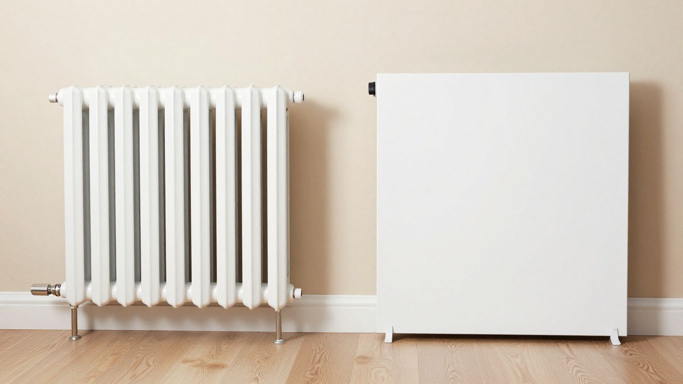 Radiateur à fluide caloporteur comparé à un panneau rayonnant.