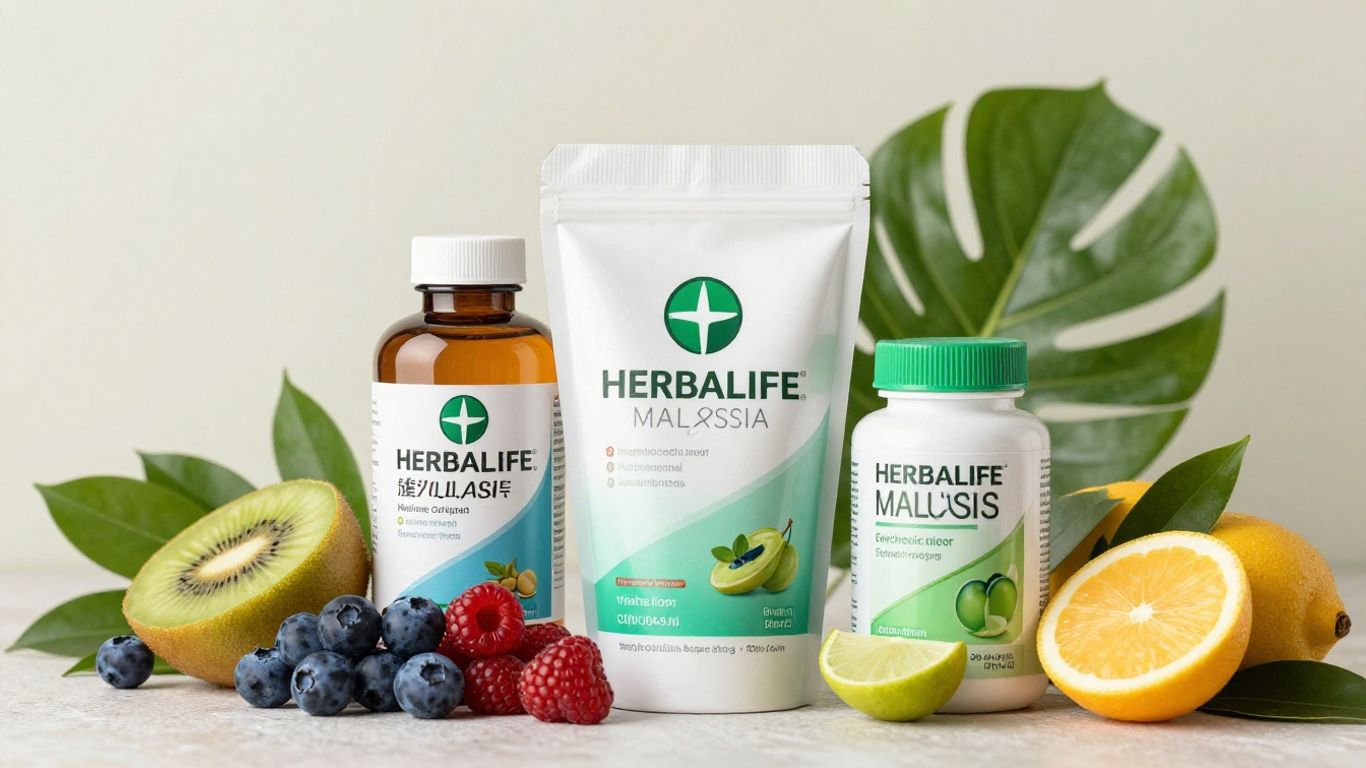 Herbalife Malaysia products with fruits and leaves.