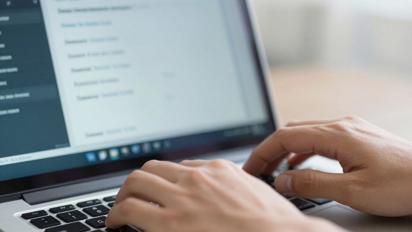 Laptop with business contact data on screen