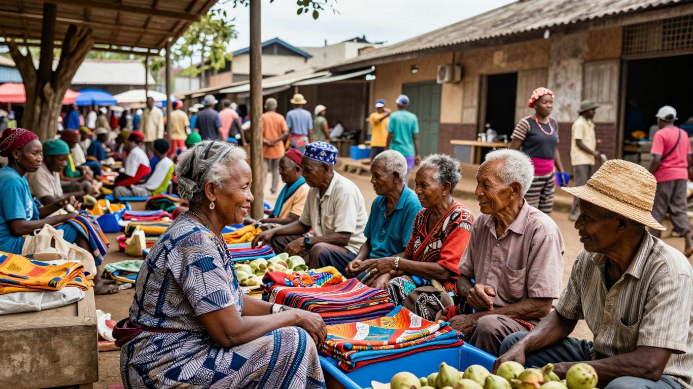 Older adults in a lively developing country marketplace.