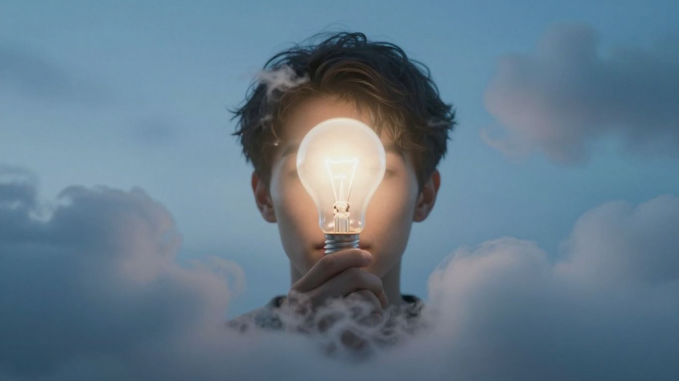 Person with a lightbulb clearing brain fog.