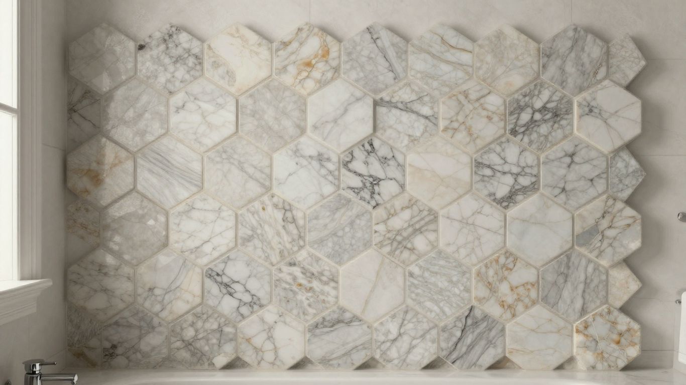 Hexagon marble mosaic bathroom wall design
