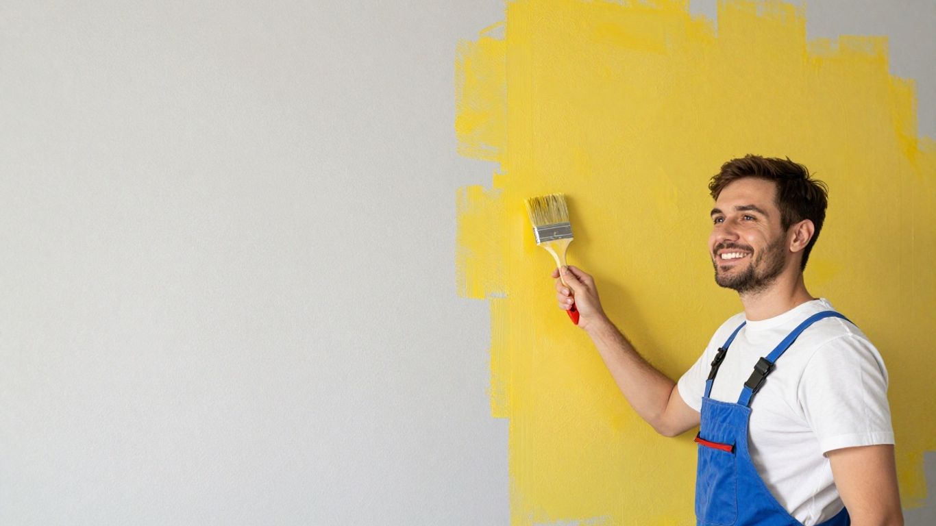 Painter transforms dull wall to vibrant masterpiece with ad.