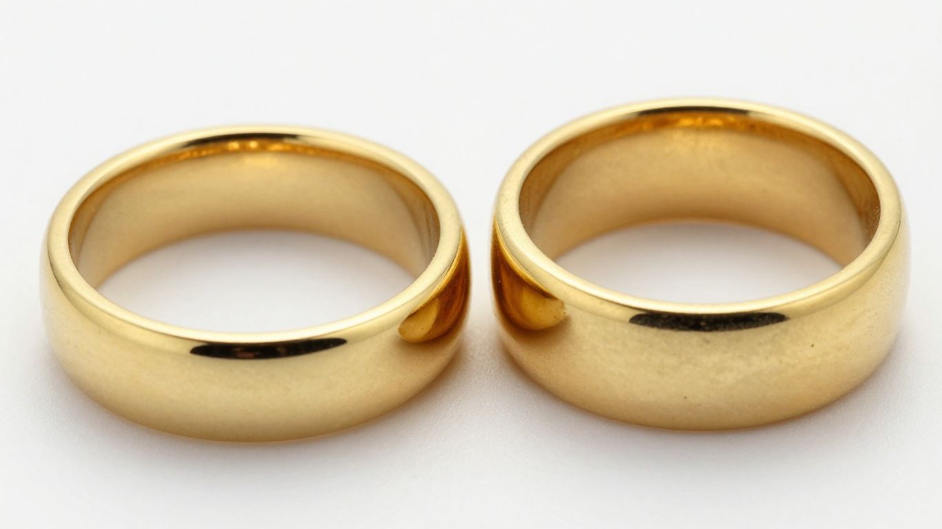 Anneaux en or 9 carats et 18 carats côte à côte.