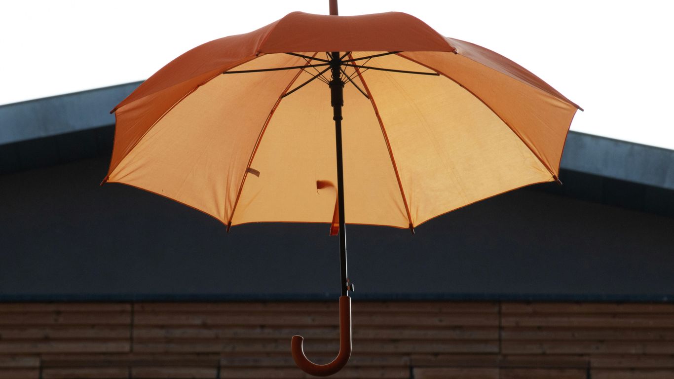 Colorful branded promotional umbrellas display