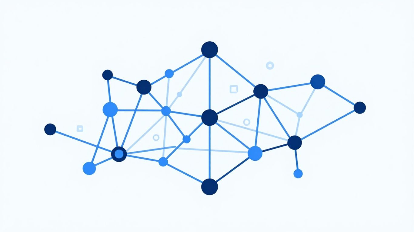 Abstract network nodes and connections, technical illustration.