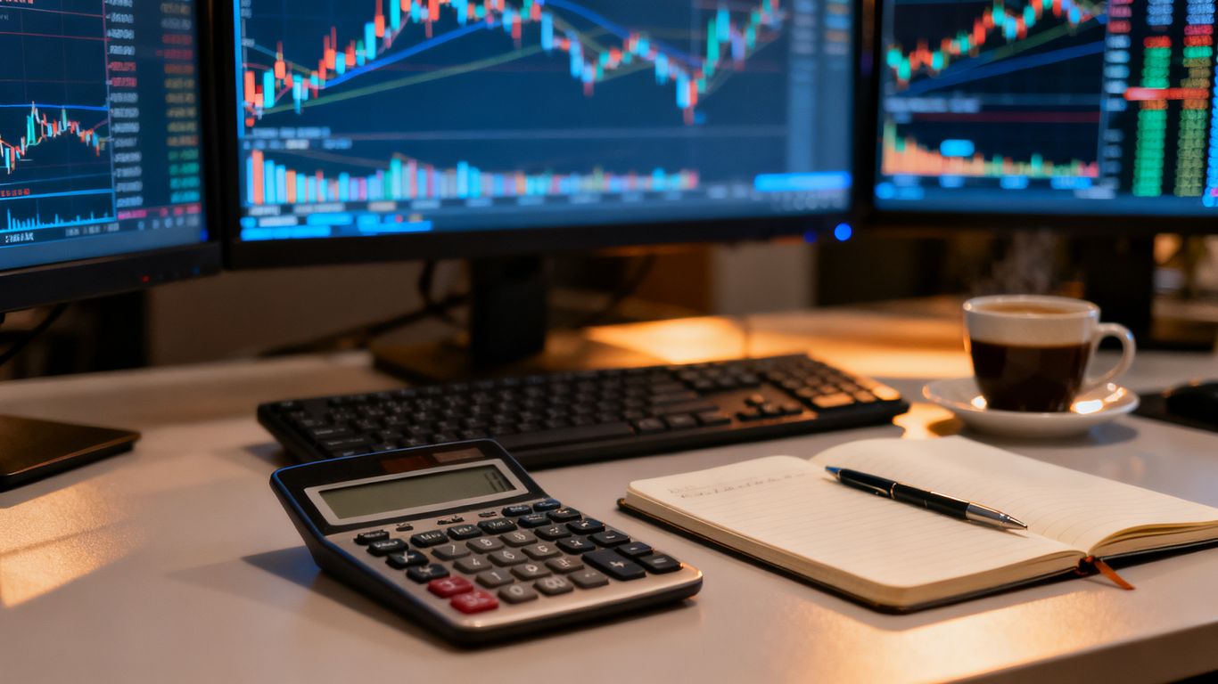 Trading desk with index CFD screens