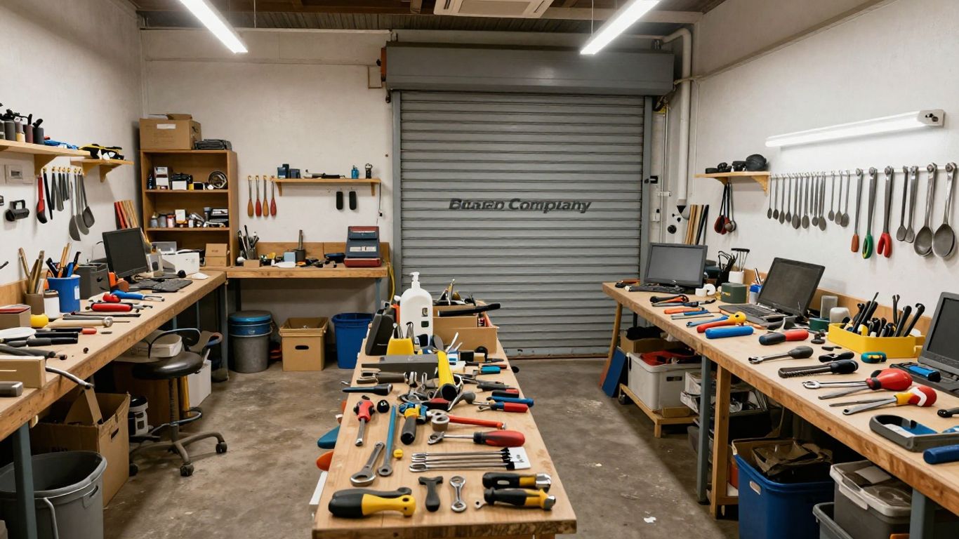 Shutter company workshop before and after organization.