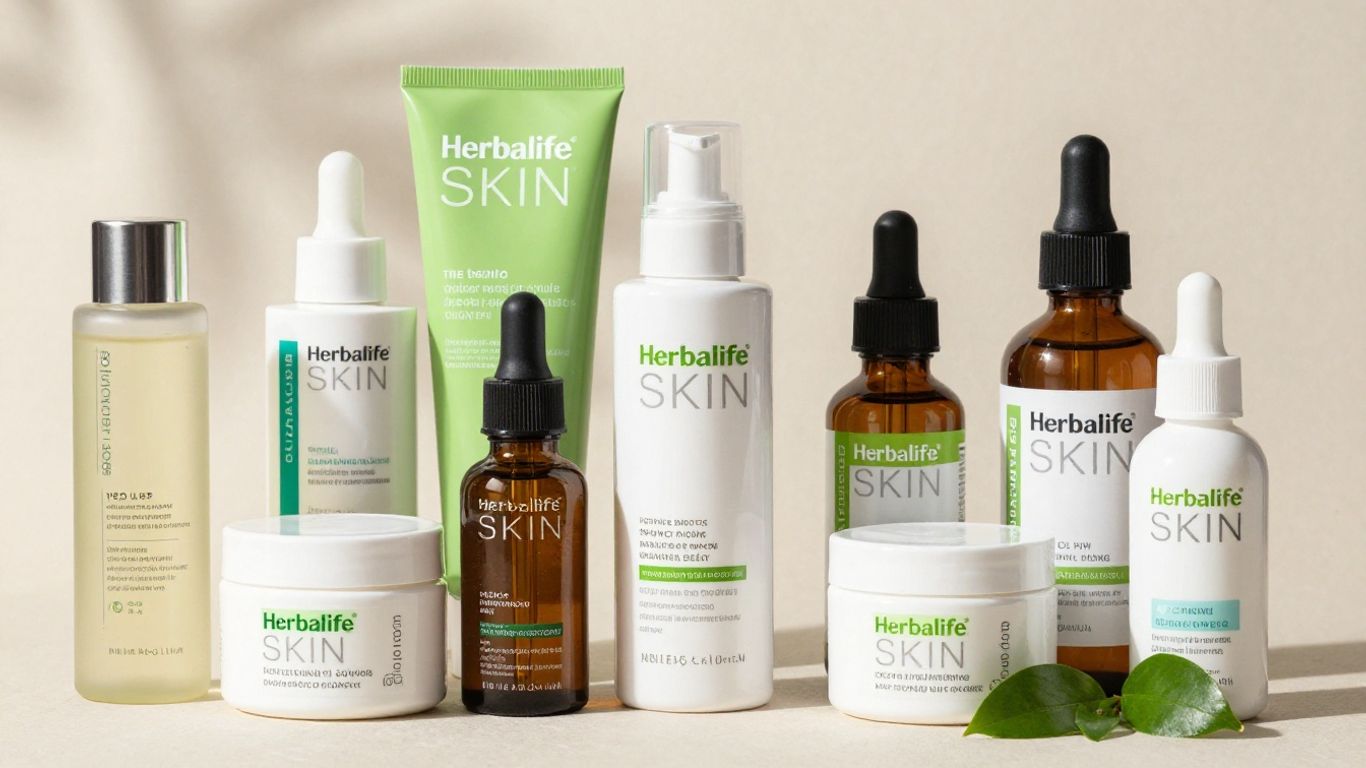 Herbalife SKIN products and natural elements.