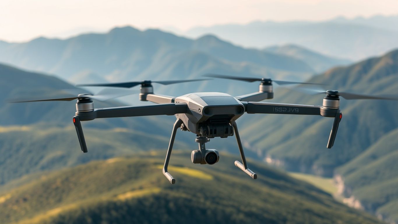 A heavy-lift drone aerial view over mountains