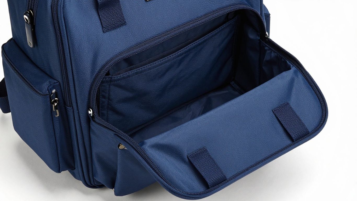 Durable diaper bag with organized compartments and comfortable straps.