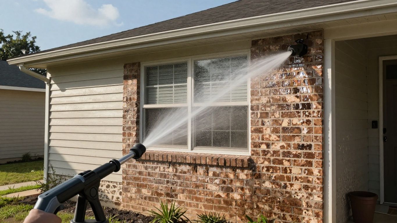 Texas house exterior after pressure washing.