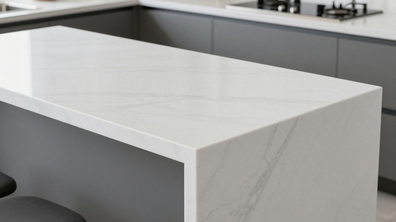 Modern kitchen with white quartz worktop