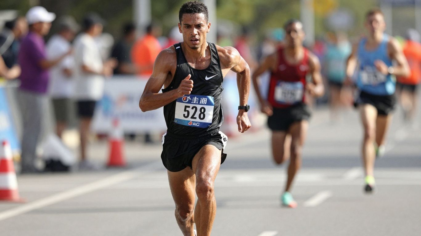 Runner sprinting towards a finish line.