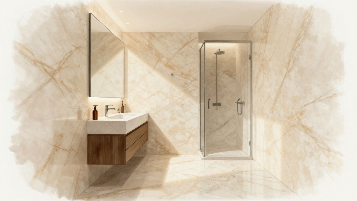 Crema Marfil marble in a small, elegant bathroom.