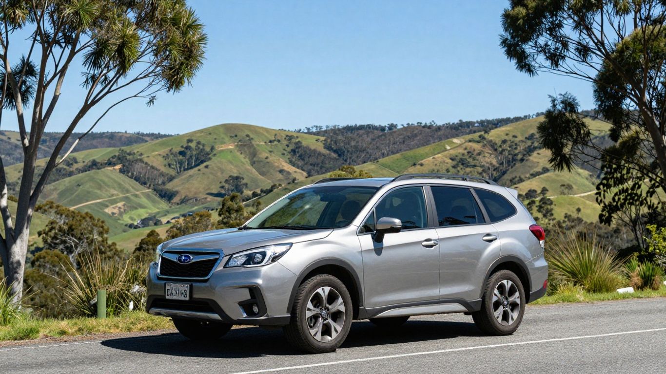 Subaru Forester on Australian mountain road, ready for adventure.