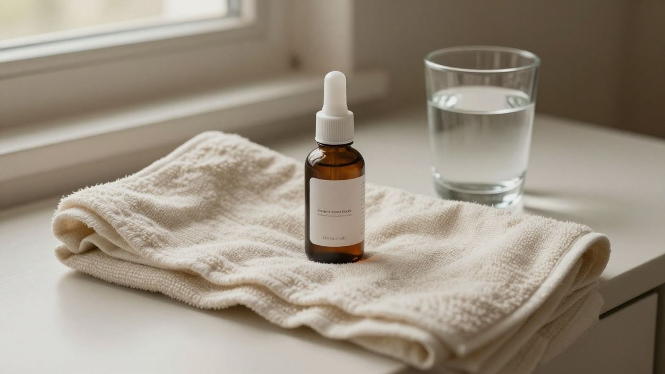 Water-based lubricant beside a soft towel