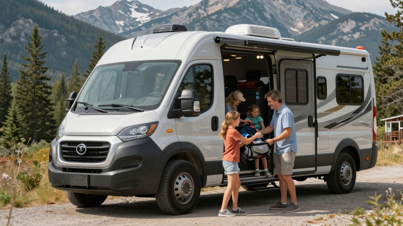 Family loading RV for Canadian road trip.
