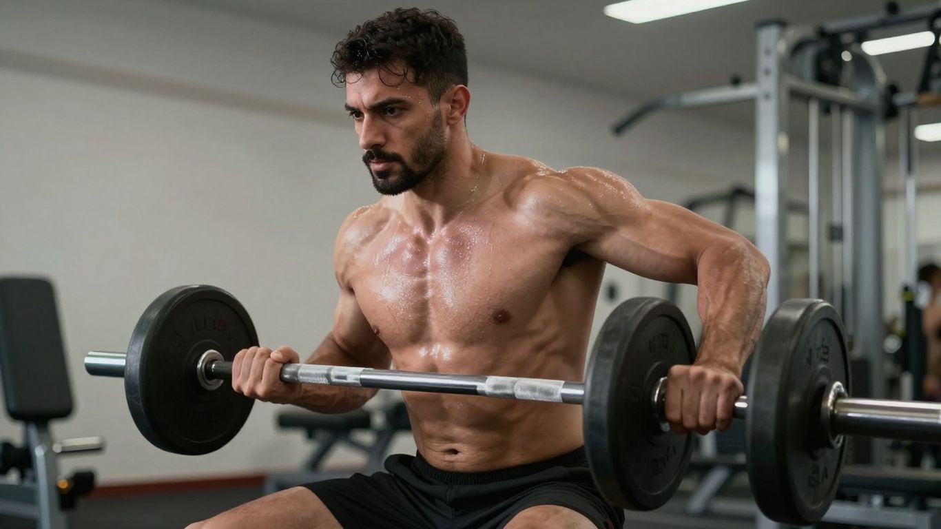 Man lifting weights in a gym.