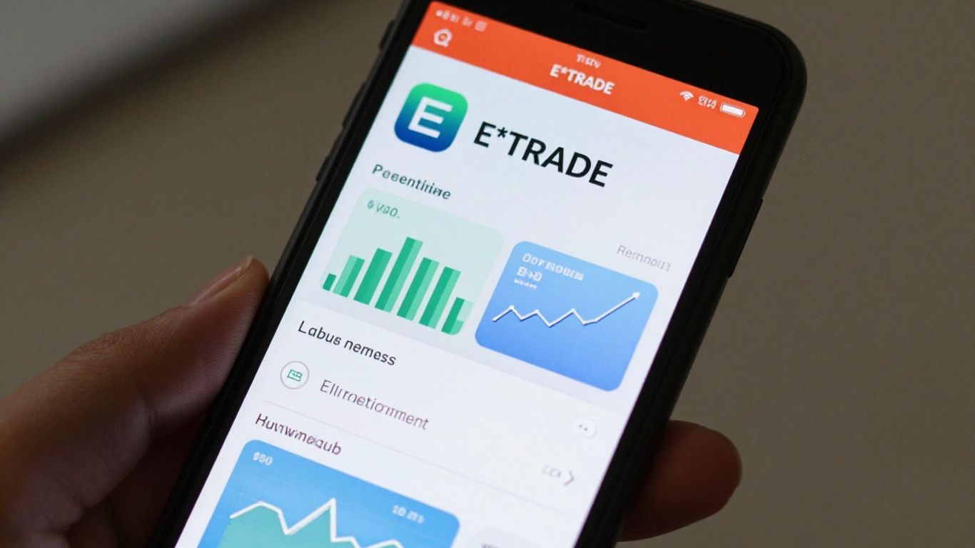 E*TRADE app interface on a smartphone screen.