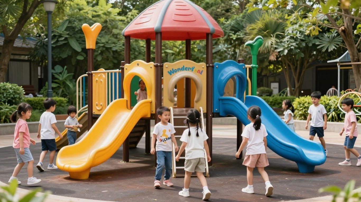 Kinderen spelen vrolijk in Kids Wonderland.