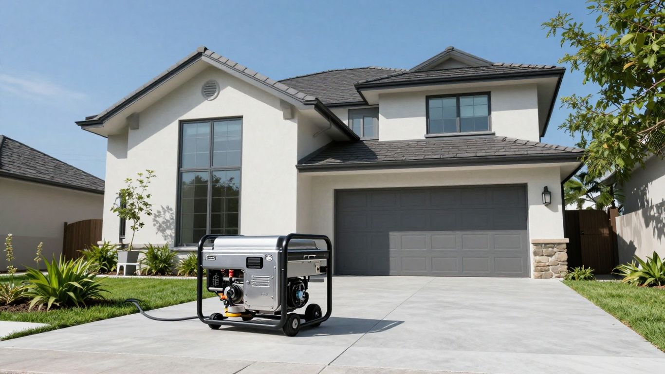Home generator in driveway with power cords.