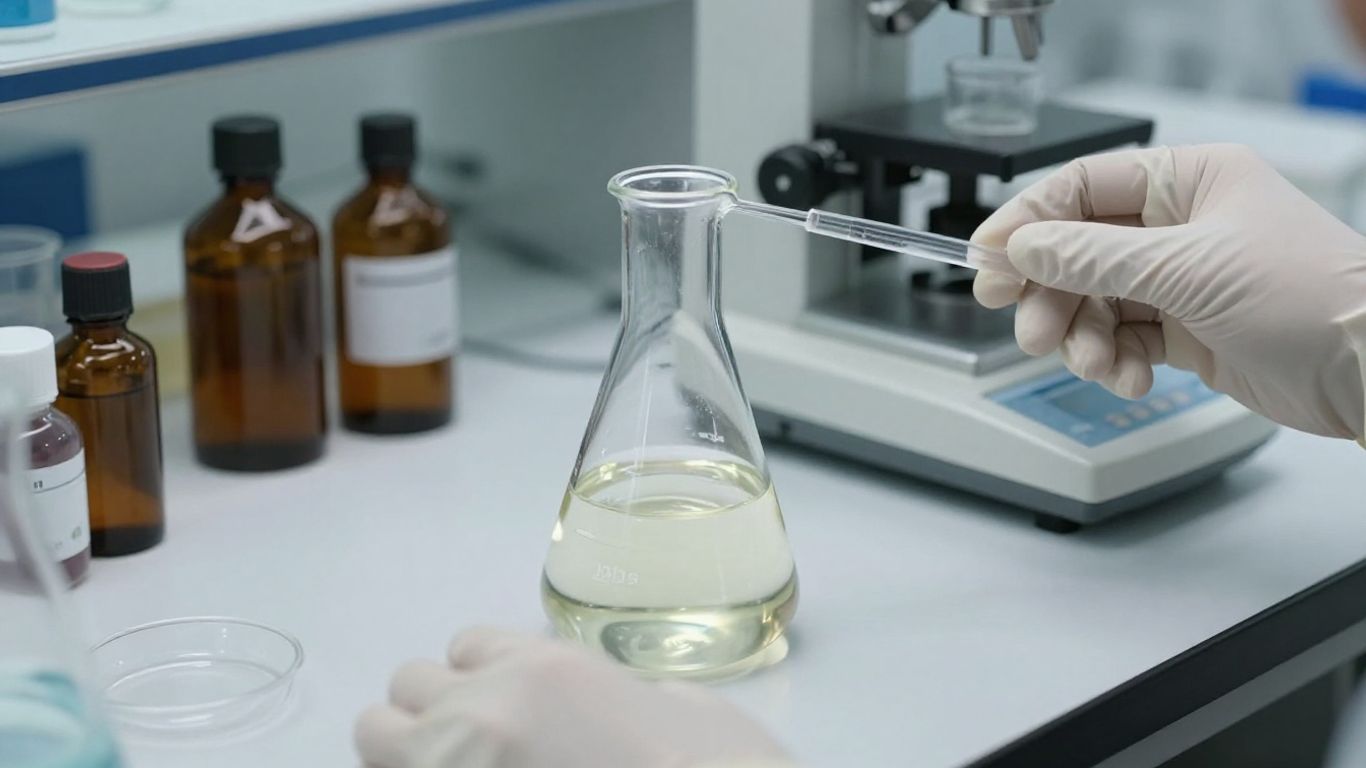 Volumetric flask with clear silver nitrate solution