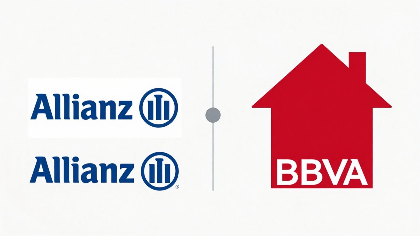Logos de Allianz y BBVA comparados con icono de casa.