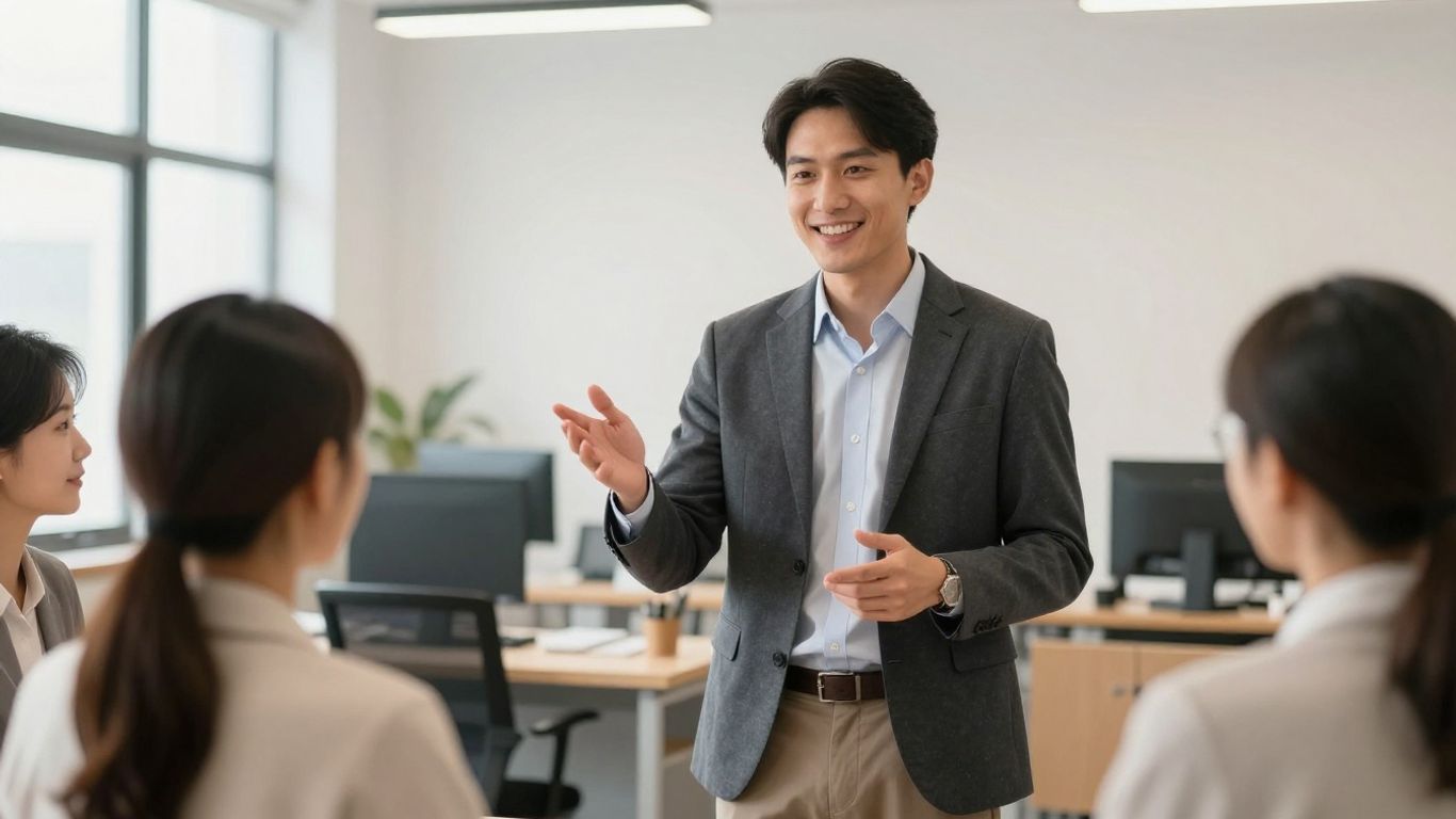 Supports coordinator assisting a group of people.