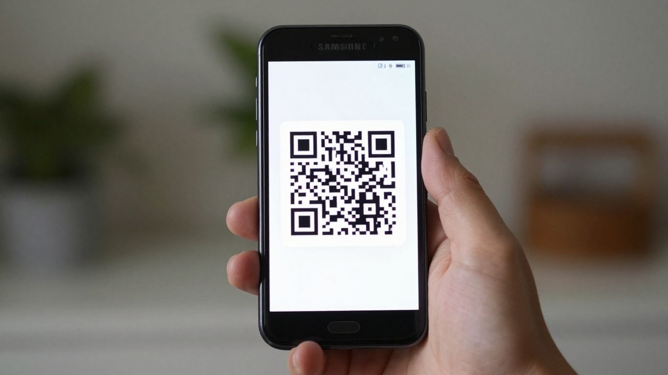 Samsung phone scanning a QR code.