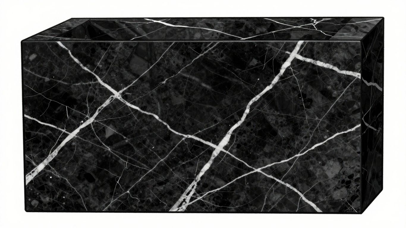 Nero Marquina marble collection sketch with white veining.