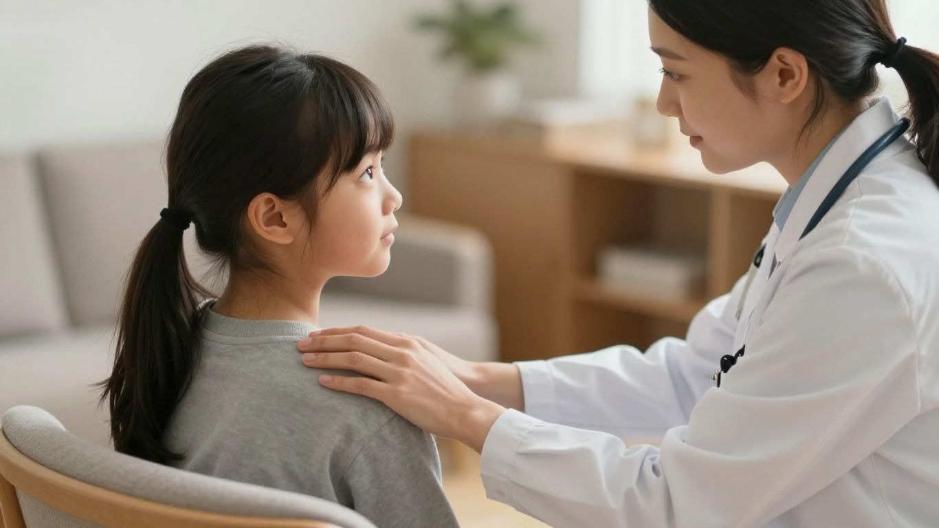 Doctor comforting a young person, mental health support.