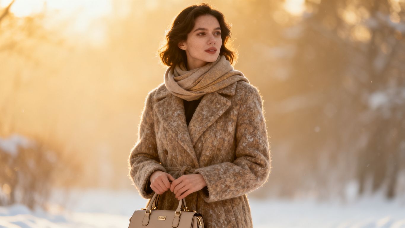 Woman in stylish winter coat and scarf.