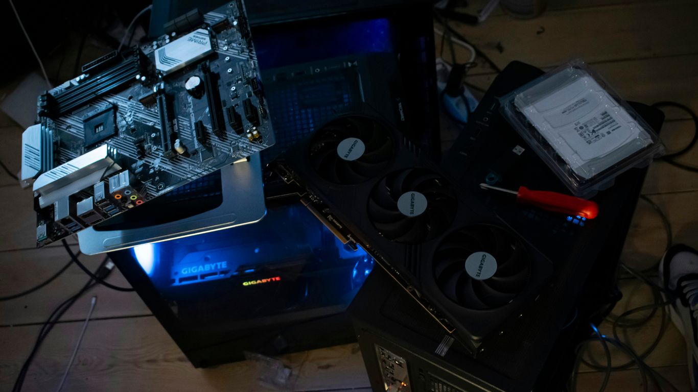 Building a computer with various components.