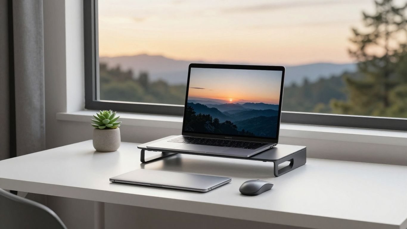 Professional desk setup with a view