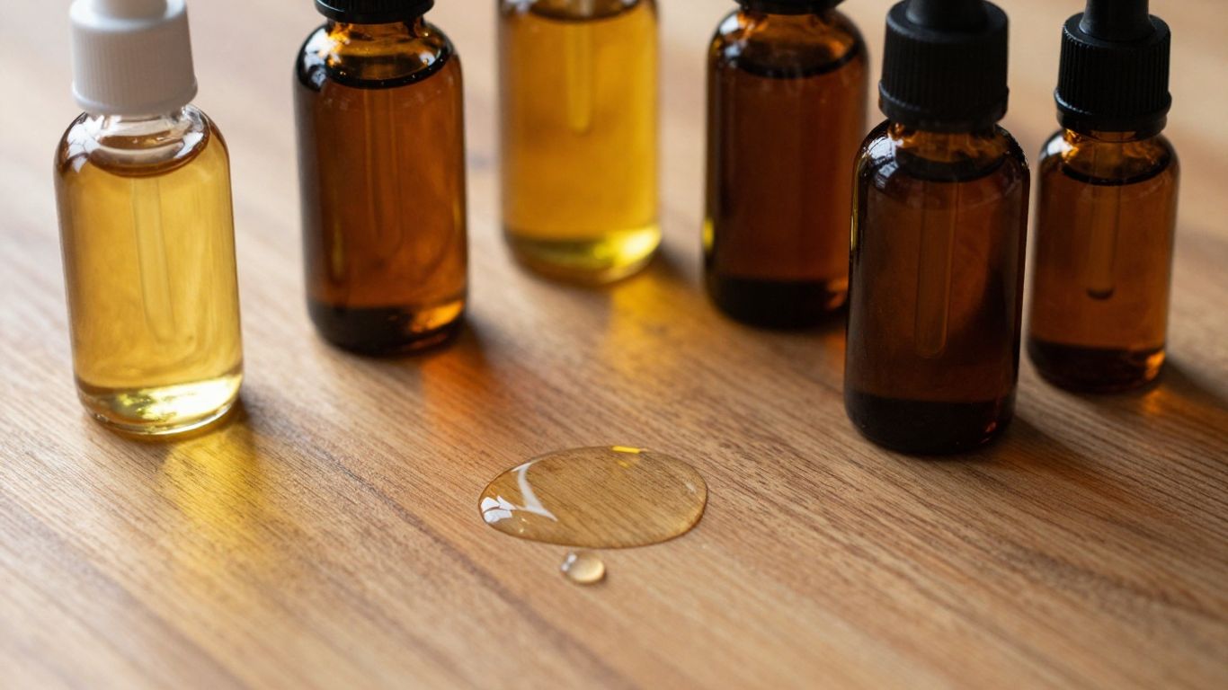 Wood oils and a wooden worktop surface.