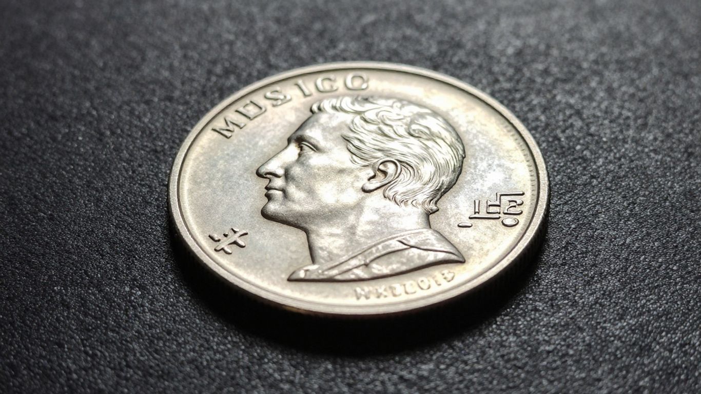 Close-up of a shiny 1 oz silver coin.