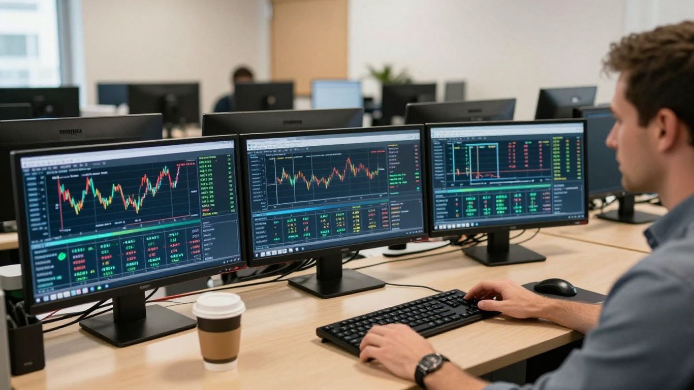 Futures trader monitoring multiple market screens