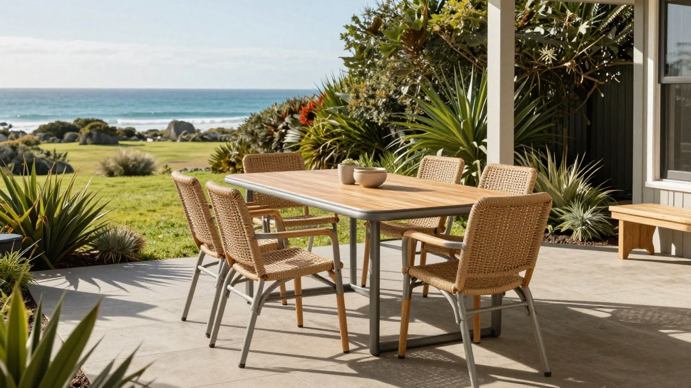 Patio dining table with comfortable clearances