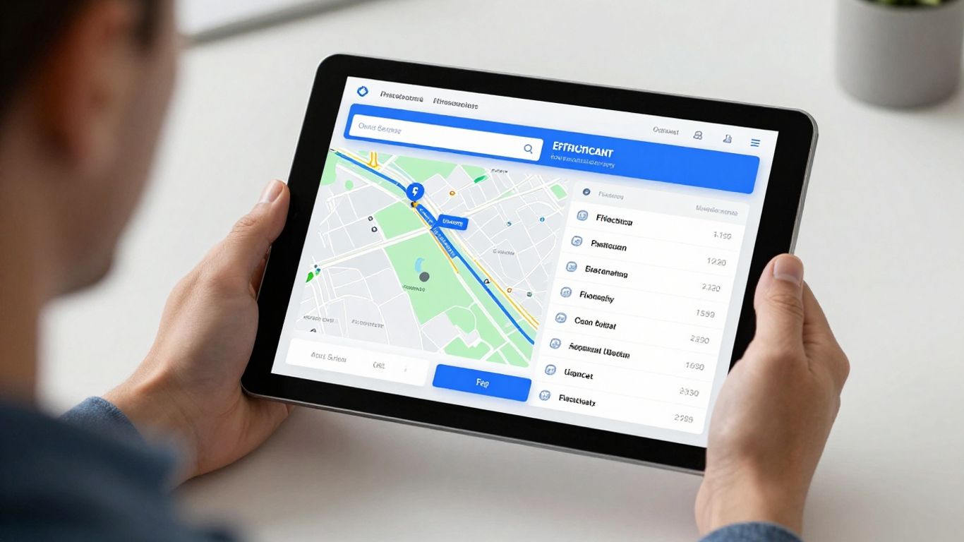 Field technician dispatch software interface with map and schedule.