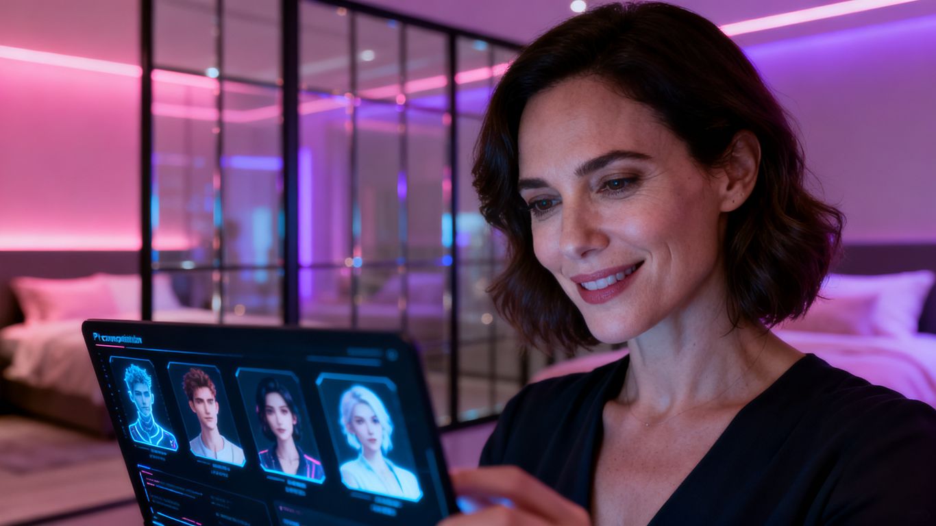 A private AI companion interface with glowing portraits