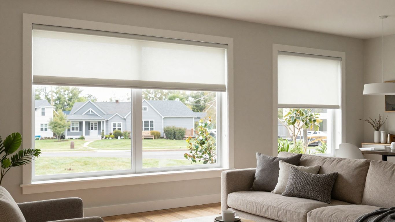 Lutron and Hunter Douglas smart blinds in sunny living room