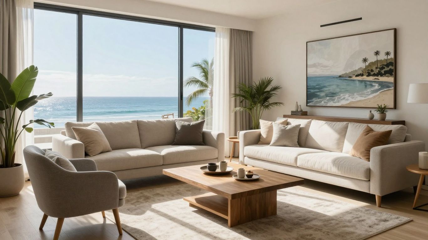 Gulf Shores Airbnb furniture package living room.