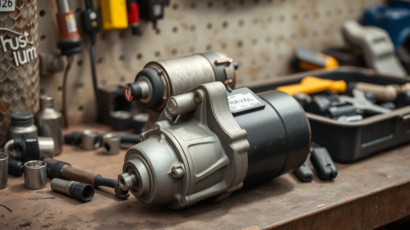 Used Haval starter motor beside tools