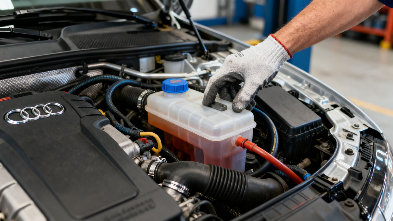 Motorraum eines Audi S4 bei sorgfältiger Gebrauchtwagenprüfung
