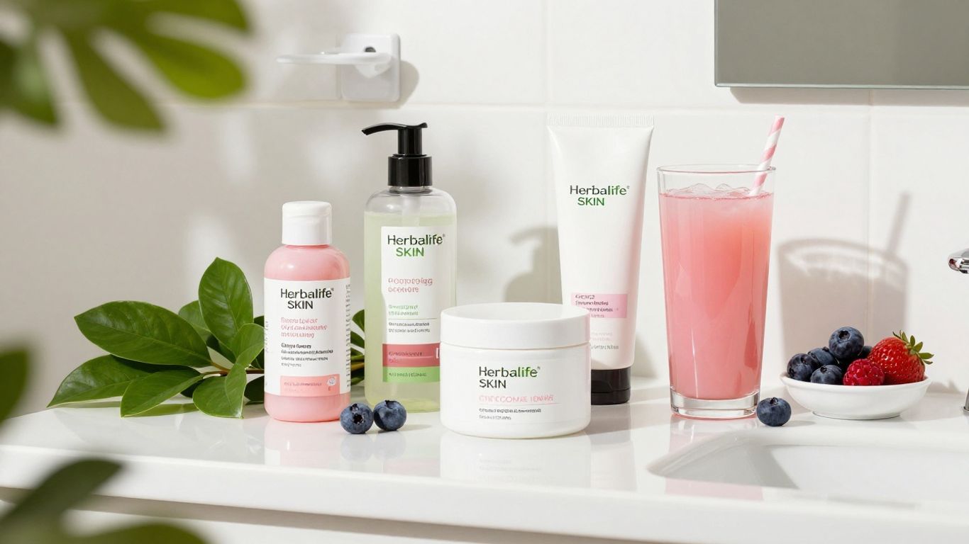Herbalife Skin products with collagen drink and berries