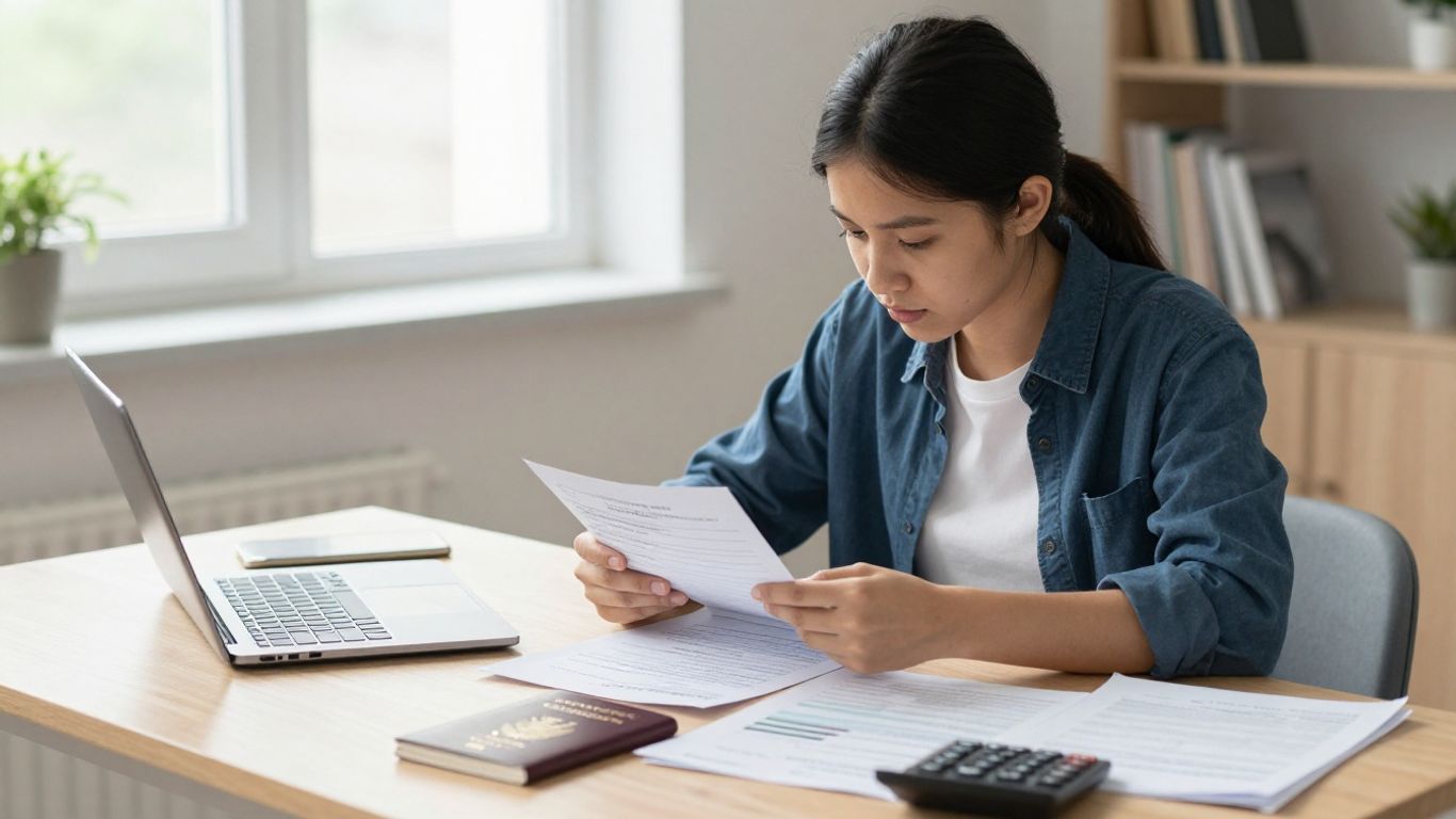 Student reviewing overseas university admission papers